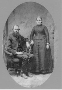 Napoleon Bonaparte McClain with his wife Angeline P. Harrison. They married in 1861 two years before he joined the Union Army. In an armed conflict during the war he lost part of his hand and a finger.