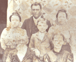 Click on Image to enlarge. Pictured, front row, William Curry and Nancy (Belle) Isabelle Claywell Curry. Their sons, Sanford (back row) and James; twin daughters Nora and Cora (uncertain of order).